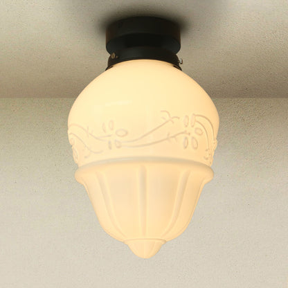 Art Deco B Milk Glass Fixed Ceiling Light