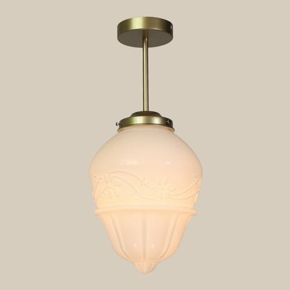 Art Deco B Milk Glass Fixed Ceiling Light