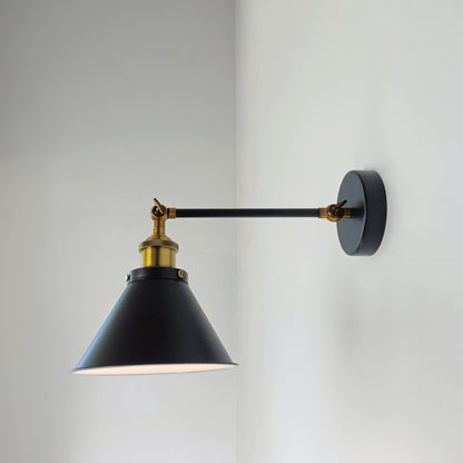 Black Cone Shade Wall Light Sconce (short arm)