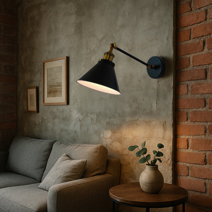 Black Cone Shade Wall Light Sconce (short arm)
