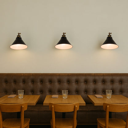 Black Cone Shade Wall Light Sconce (short arm)