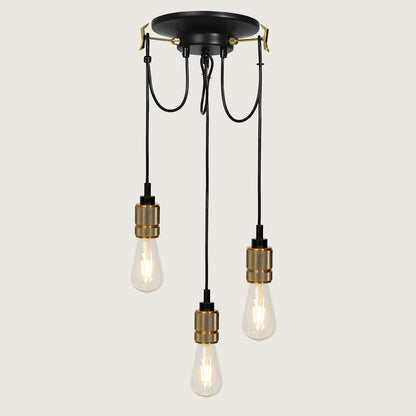 Hooked Brass 3 Bulb Cluster Pendant Light