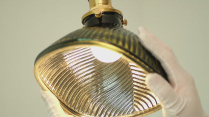Emerald Green Fluted Shell Glass Art Deco Pendant Light