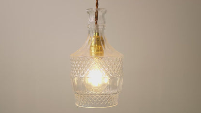 Cut Glass Bottle Shade Brass Fitting Art Deco Pendant Light
