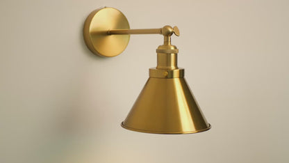 Brass Cone Shade Wall Light With Short Arm