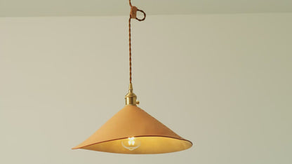 Baxter Leather Cone Shade Brass Fitting Pendant Light