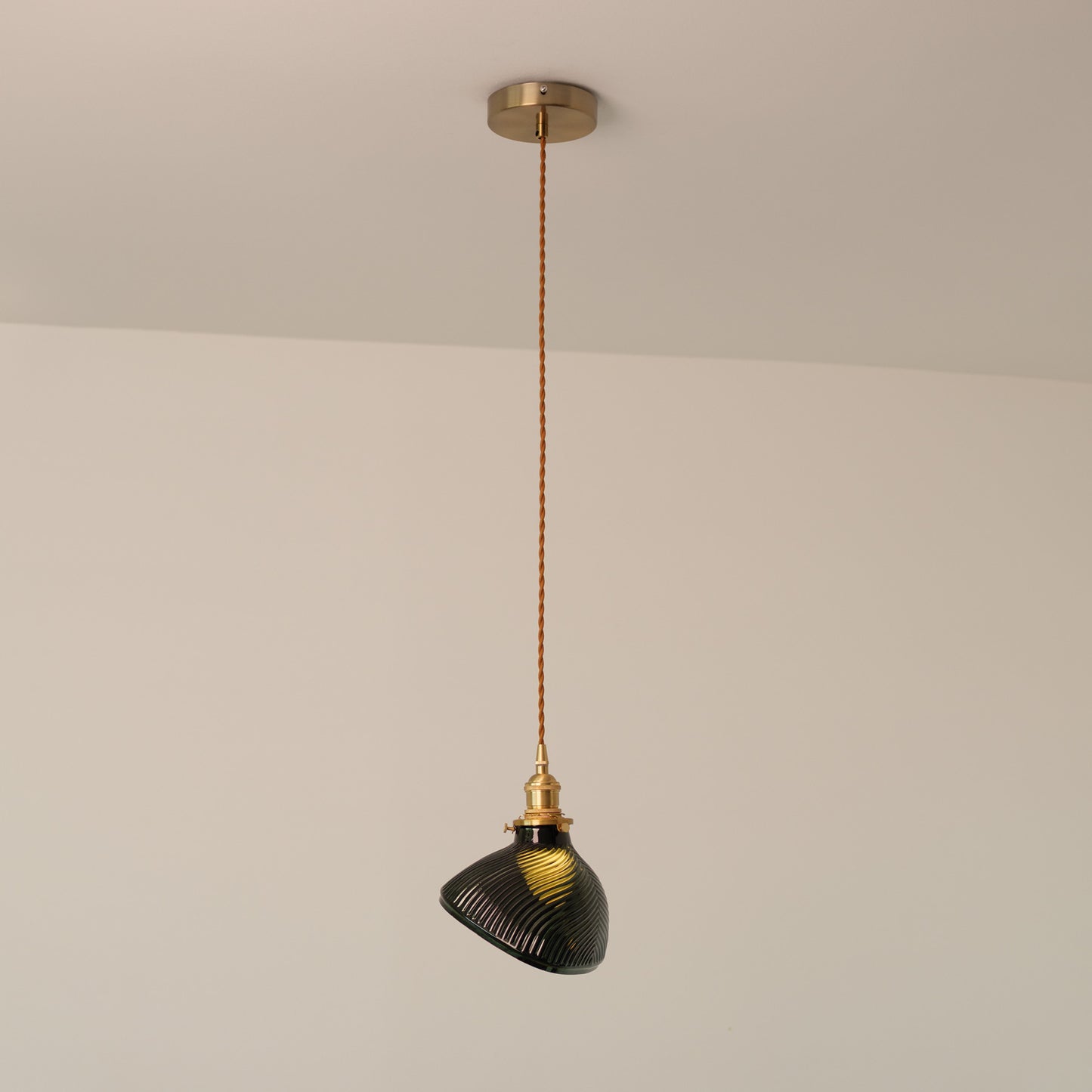 Emerald Green Fluted Shell Glass Art Deco Pendant Light