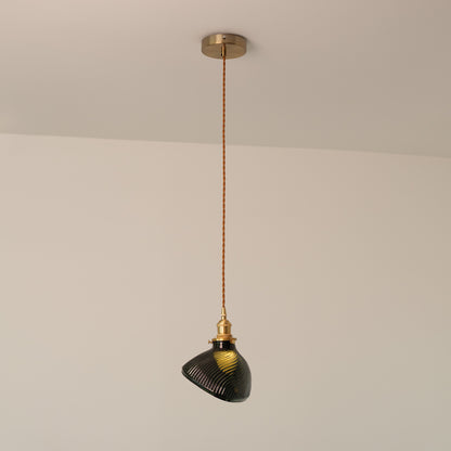 Emerald Green Fluted Shell Glass Art Deco Pendant Light