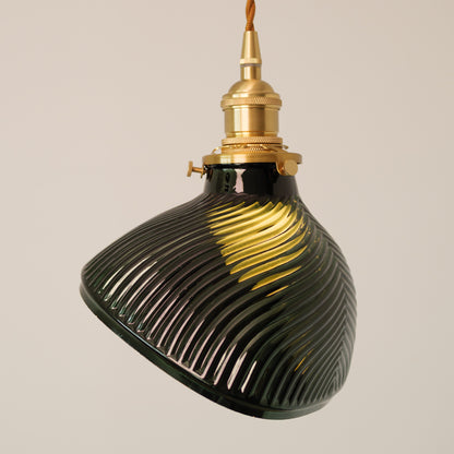 Emerald Green Fluted Shell Glass Art Deco Pendant Light