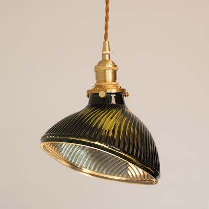 Emerald Green Fluted Shell Glass Art Deco Pendant Light