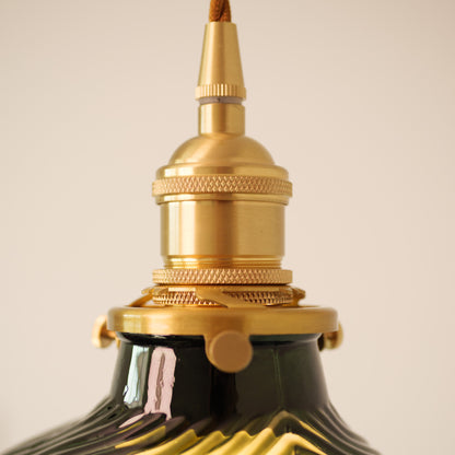 Emerald Green Fluted Shell Glass Art Deco Pendant Light