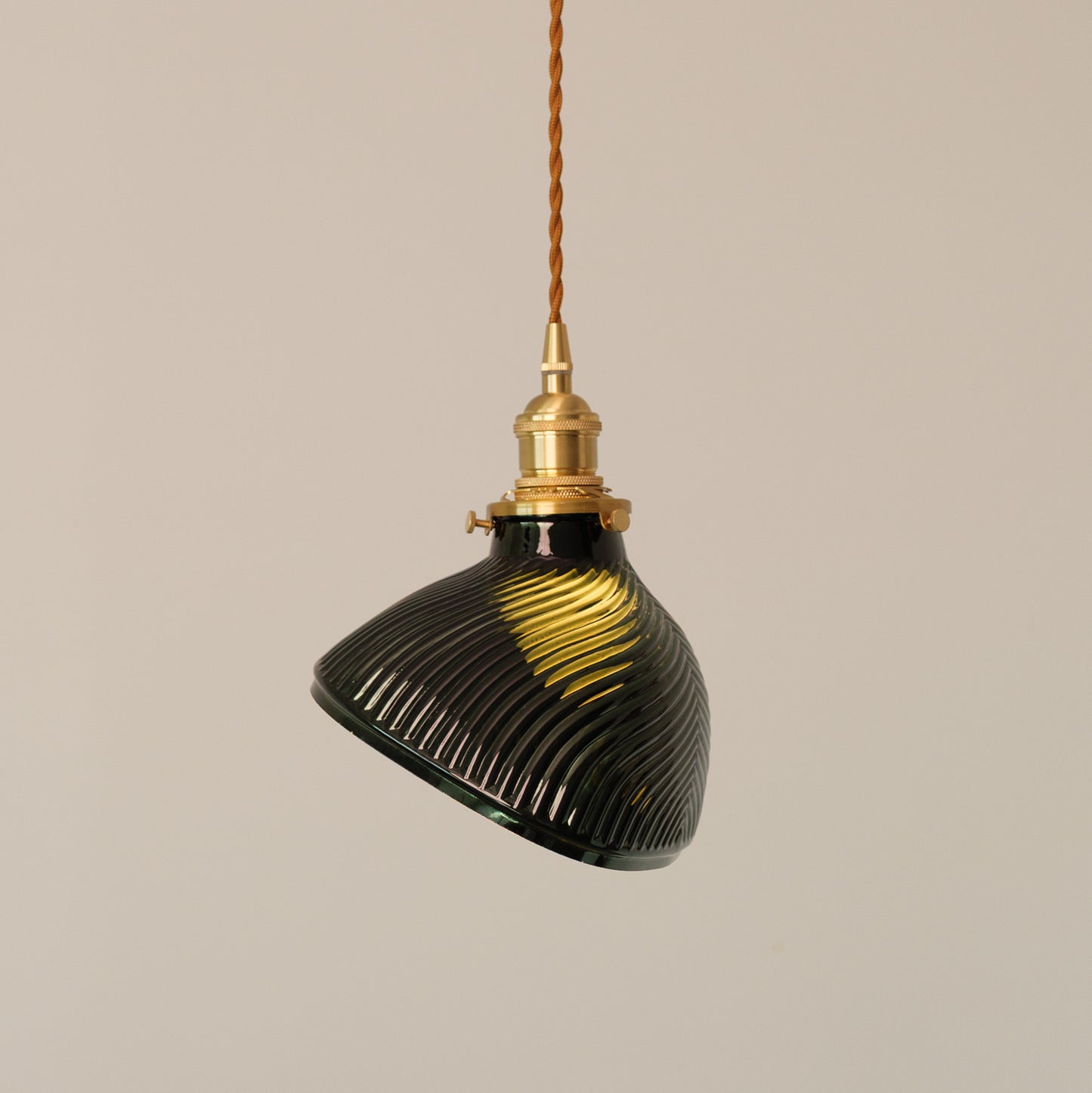 Emerald Green Fluted Shell Glass Art Deco Pendant Light