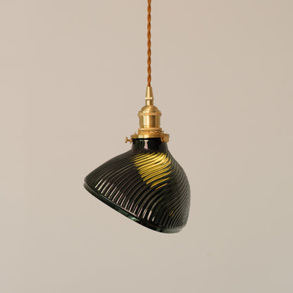 Emerald Green Fluted Shell Glass Art Deco Pendant Light