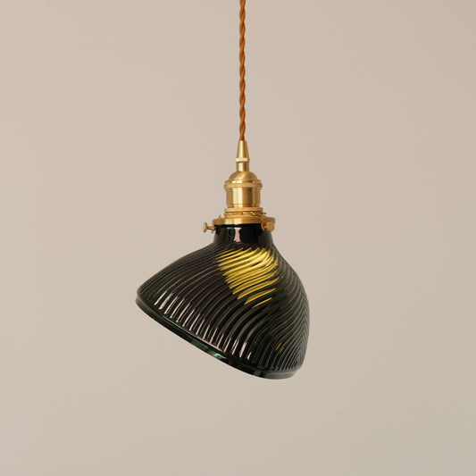 Emerald Green Fluted Shell Glass Art Deco Pendant Light