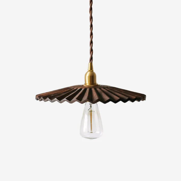 Caffeine fluted walnut wooden shade pendant light