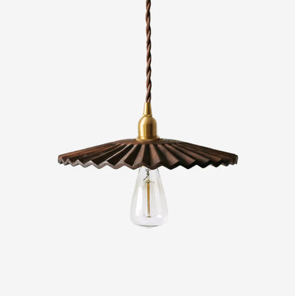 Caffeine fluted walnut wooden shade pendant light