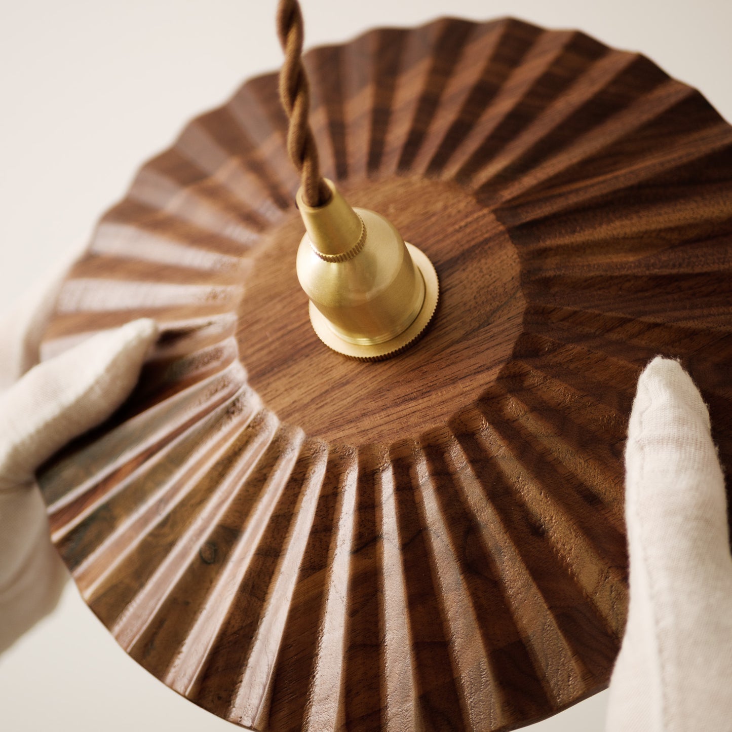 Caffeine fluted walnut wooden shade pendant light