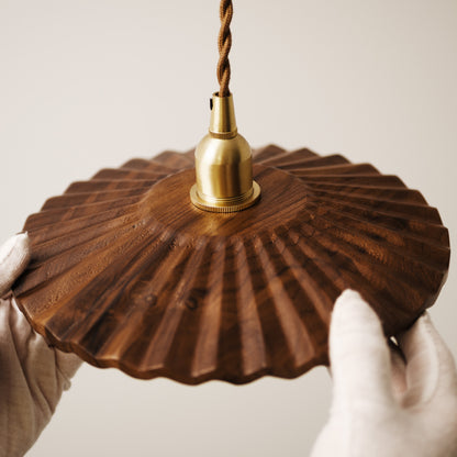 Caffeine fluted walnut wooden shade pendant light