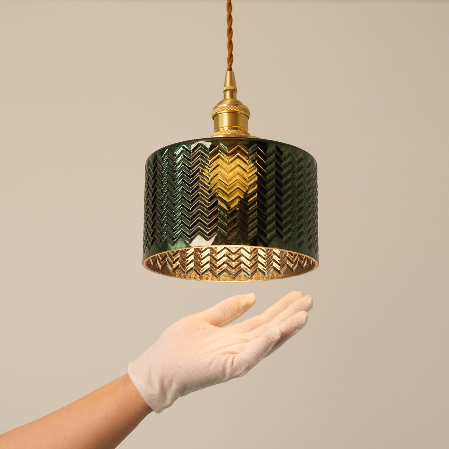 Emerald Fluted Dome Glass With Brass Fitting Art Deco Pendant Light