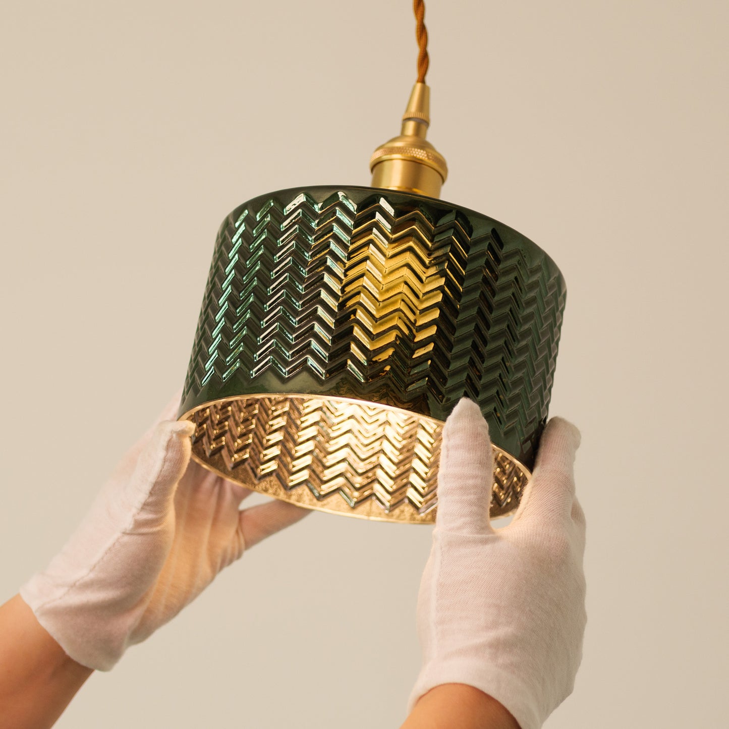 Emerald Fluted Dome Glass With Brass Fitting Art Deco Pendant Light