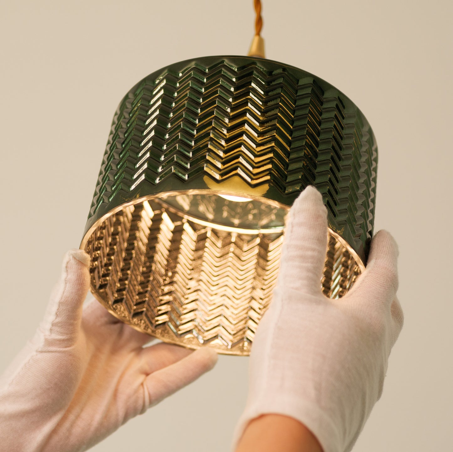 Emerald Fluted Dome Glass With Brass Fitting Art Deco Pendant Light