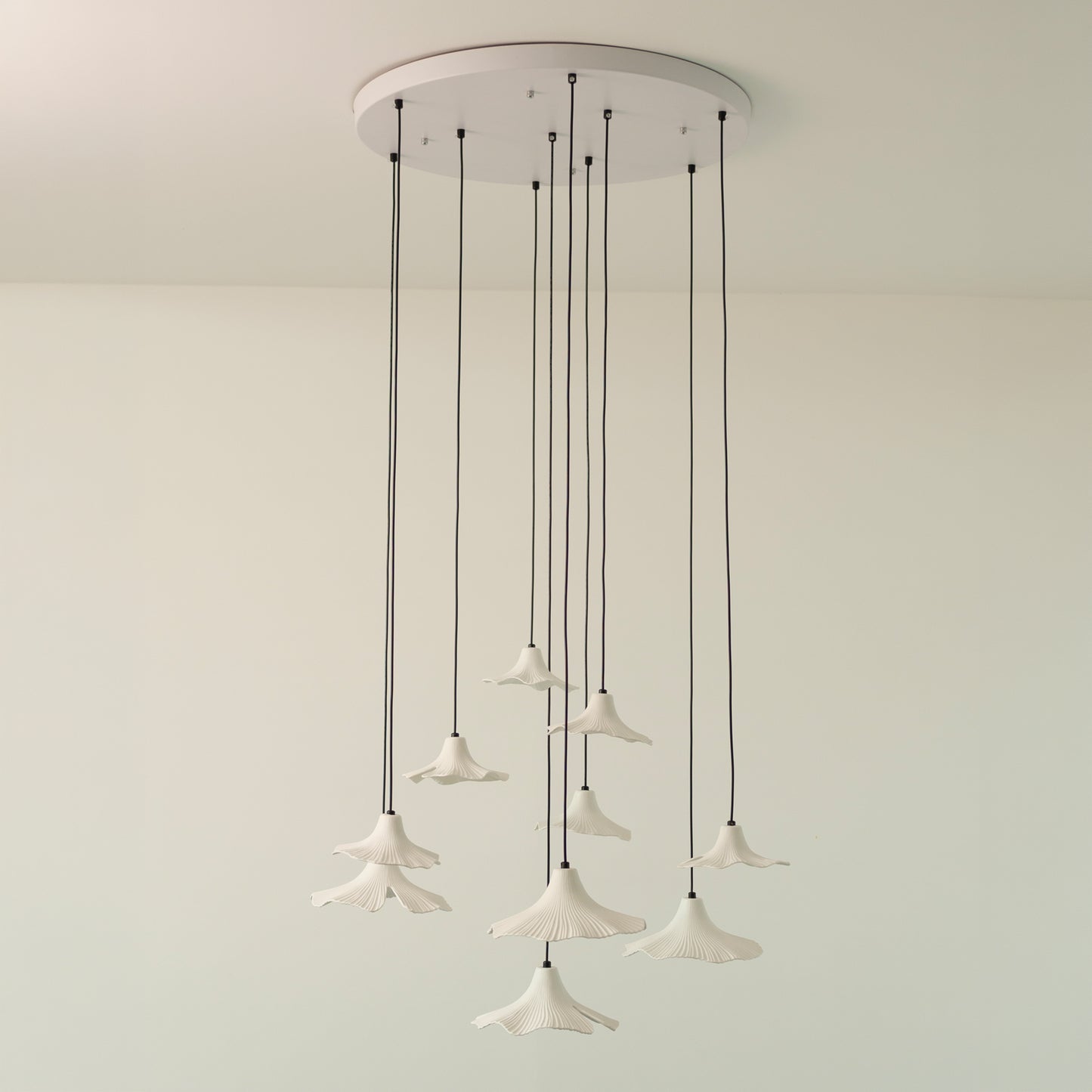 Sculptural Porcelain Ginkgo Leaf Wabi-sabi Pendant Light Chandelier