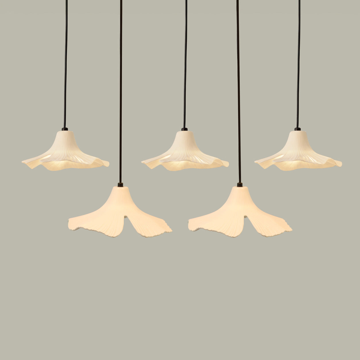 Sculptural Porcelain Ginkgo Leaf Wabi-sabi Pendant Light Chandelier