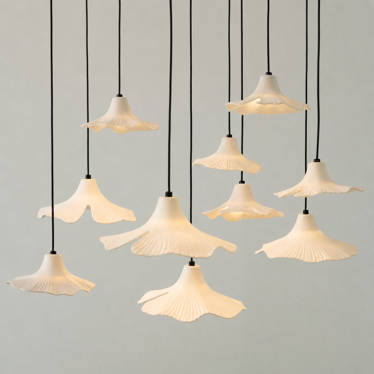 Sculptural Porcelain Ginkgo Leaf Wabi-sabi Pendant Light Chandelier
