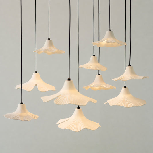 Sculptural porcelain Ginkgo leaf Wabi-sabi pendant light chandelier