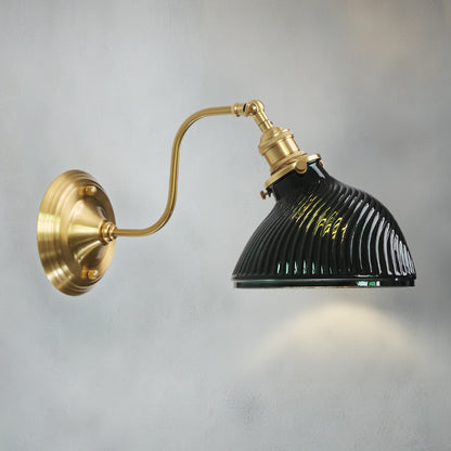 Fluted Green Glass Gooseneck Wall Sconce