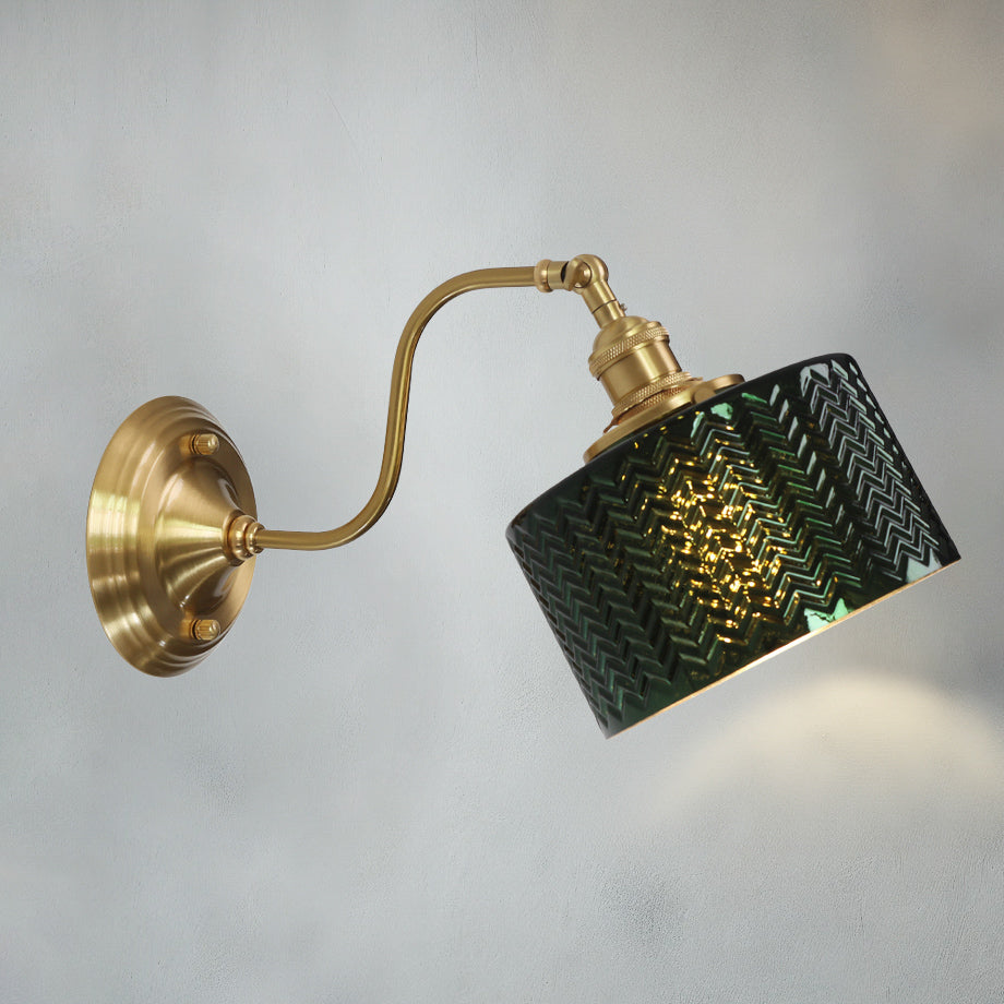 Fluted Green Glass Gooseneck Wall Sconce