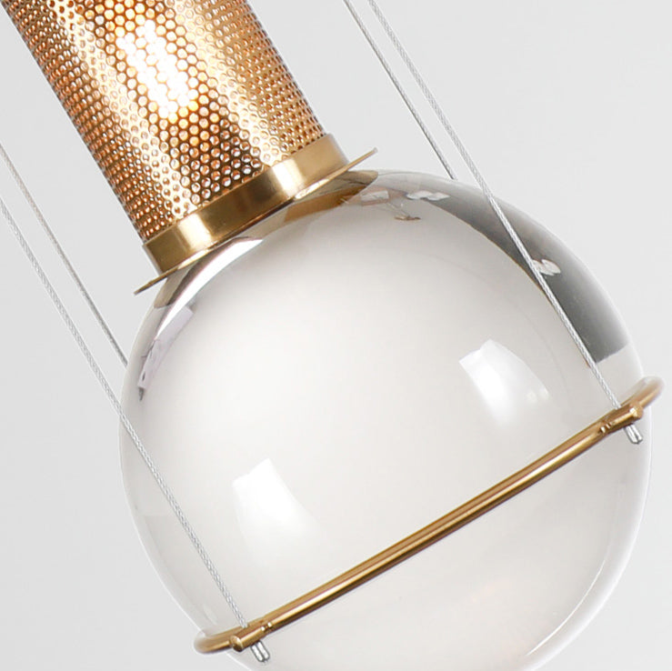 Opal round glass suspended sphere midcentury pendant Light studio image details
