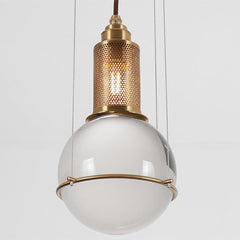 Opal round glass suspended sphere midcentury pendant Light studio image
