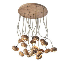Wooden Petal Round Cluster Pendant Light