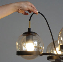Dexter Glass Orb Brass 5 Bulb Art Deco Mid Century Pendant Light