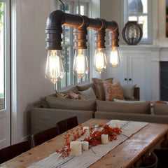 4 Head Water Pipe Industrial Pendant Lamp in Silver 