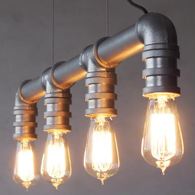4 Head Water Pipe Industrial Hanging Ceiling Light in Silver