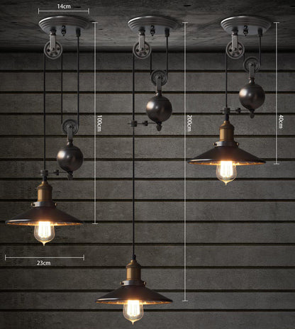 Lincoln Black Mirror Shade Pulley Industrial Pendant Light