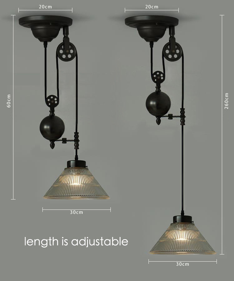 Ribbed Cone Glass Shade Pulley Lamp Measurements