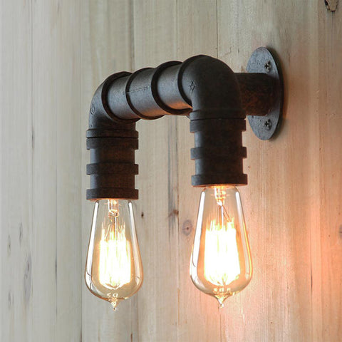 Duo water pipe industrial wall light sconce