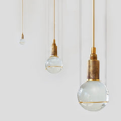 Opal round glass suspended sphere midcentury pendant Light studio image in trio
