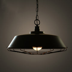 Vintage Industrial Pendant Light With Cage Covering - Black