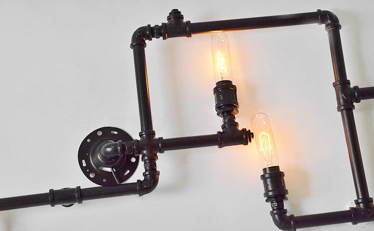 Steampunk water pipe iron wall light with Edison Bulbs