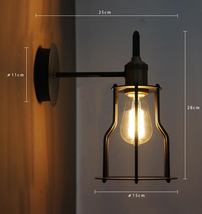 Iron Wire Cage Industrial Brass Fitting Wall Light