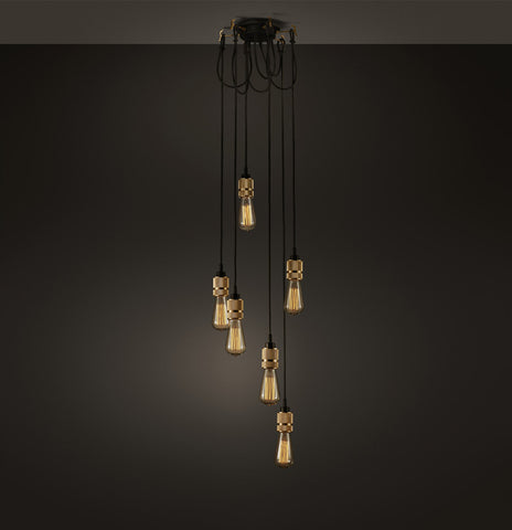 Hooked Brass 6 Bulb Cluster Pendant Light