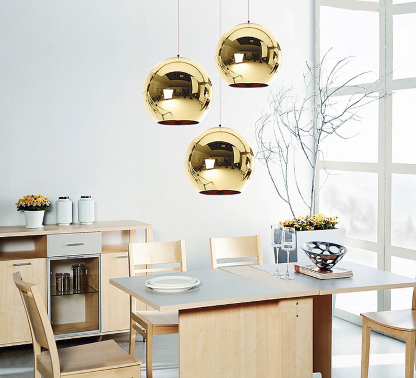 Gold shade mirror ball pendant Light