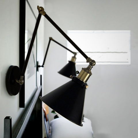 Black Cone Shade Wall Light Sconce With Long Arm