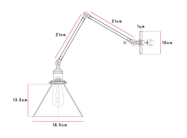 Black Cone Shade Contemporary Loft Wall Light - Measurements