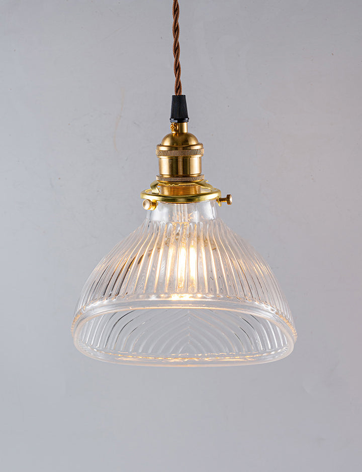 Fluted shell glass midcentury modern pendant light