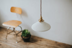 Eden Fluted White Shade With Brass Fitting midcentury Pendant Light